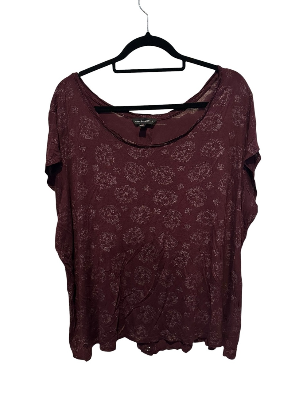 Rock & Republic Plus Size Burnout Graphic Shimmery Skull Print Blouse Size 2X